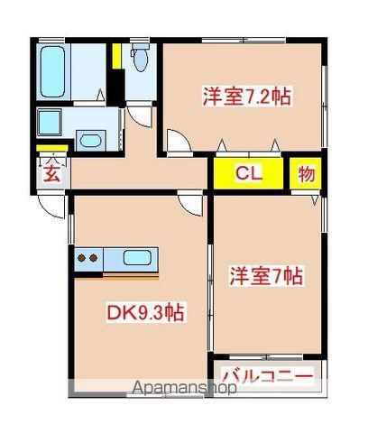 カーサ・アルモⅡ(2DK/1階)の間取り写真