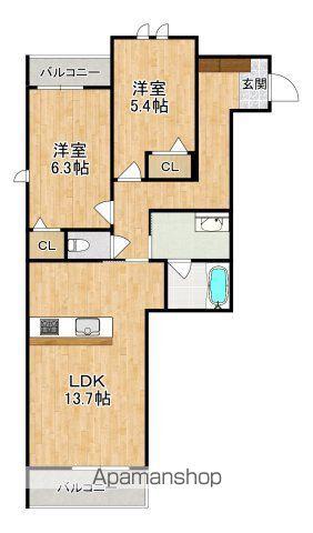 シャーメゾンK四条大路(2LDK/2階)の間取り写真