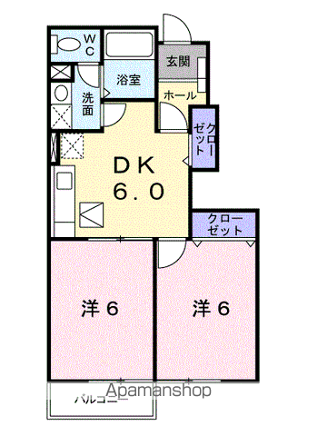 サウスガーデン(2DK/1階)の間取り写真