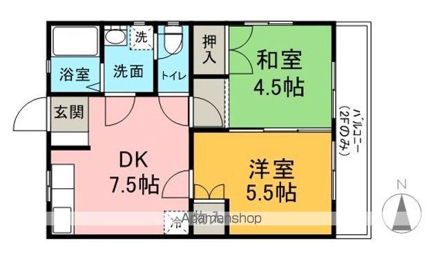 KINTOHアパート(2DK/2階)の間取り写真