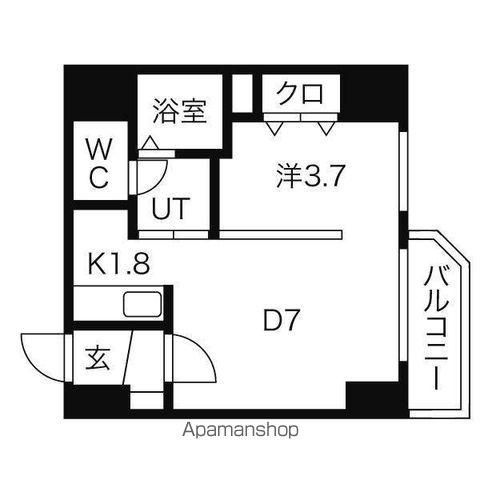 レジデンスタワー札幌(1DK/11階)の間取り写真