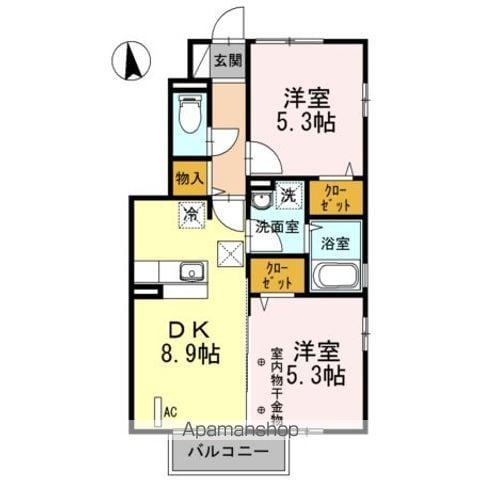 セジュール笹谷Ⅱ(2DK/1階)の間取り写真