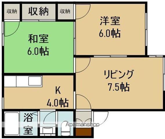 カーサ湯の浜Ⅰ(2DK/1階)の間取り写真