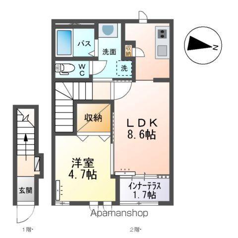 ヴィヴァレスⅣ(1LDK/2階)の間取り写真