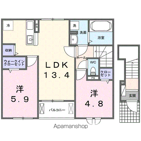 プロムナード大神Ⅱ(2LDK/2階)の間取り写真
