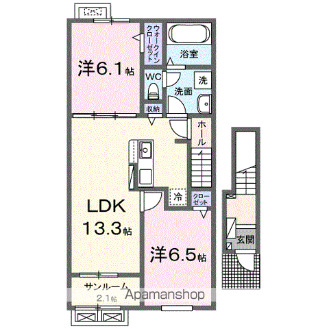 ラルコバレーノ(2LDK/2階)の間取り写真