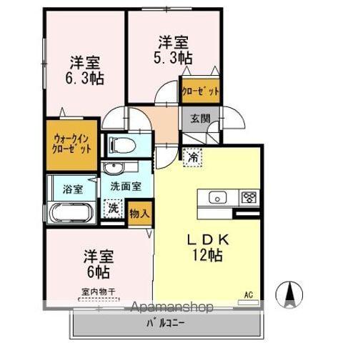 メゾンドヒル(3LDK/2階)の間取り写真