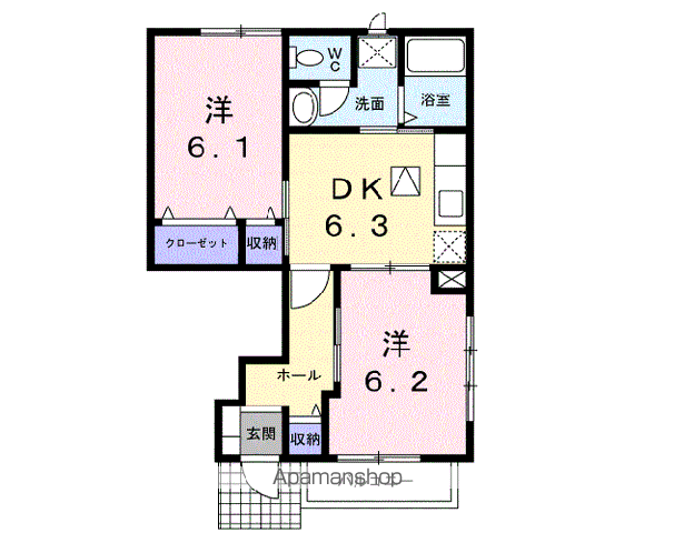 プリムローズⅡ壱番館(2DK/1階)の間取り写真