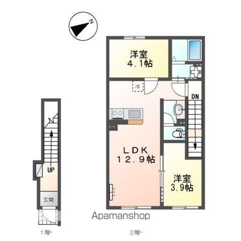 東合川アパート工事1LDK2LDK(2LDK/2階)の間取り写真