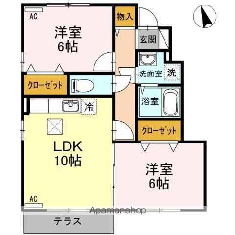 グランドソレーユII B棟(2LDK/1階)の間取り写真