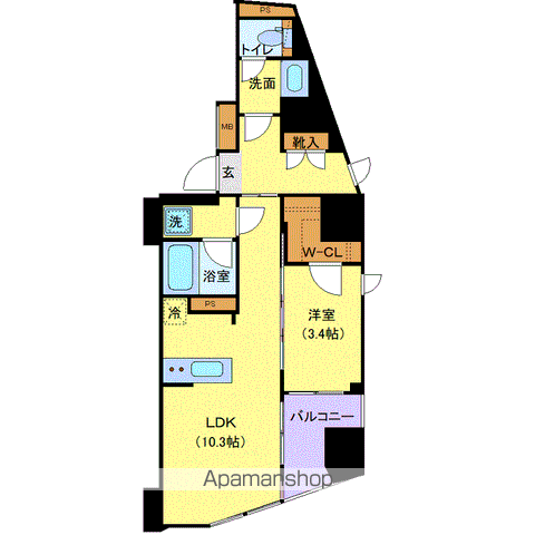 ジェノヴィア新宿早稲田グリーンヴェール(1LDK/2階)の間取り写真