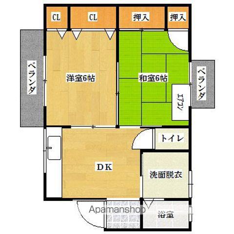 コーポラス徳原B(2K/2階)の間取り写真