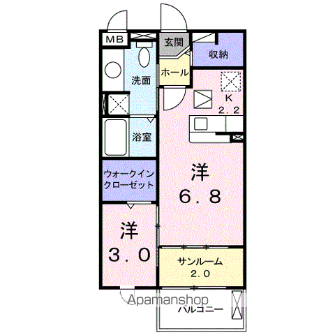 グラースB(1SDK/1階)の間取り写真