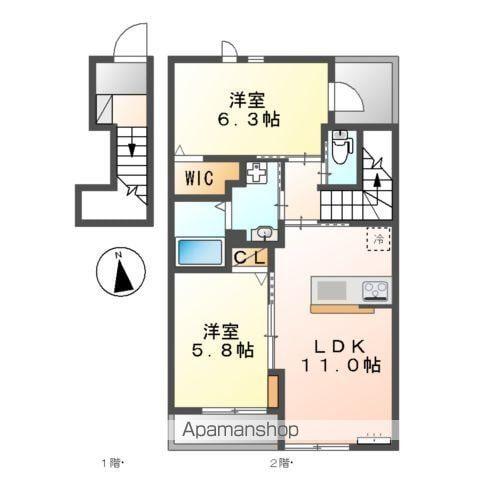 フォンターナⅠ(2LDK/2階)の間取り写真