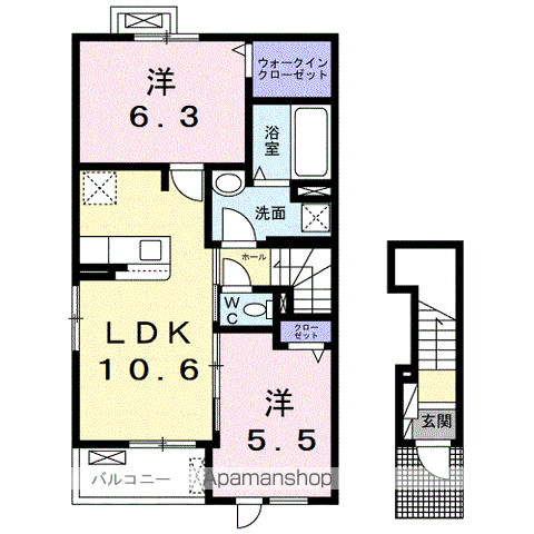 プリムローズⅥ(2LDK/2階)の間取り写真