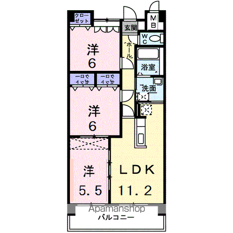 グランソレイユ西中央(3LDK/4階)の間取り写真
