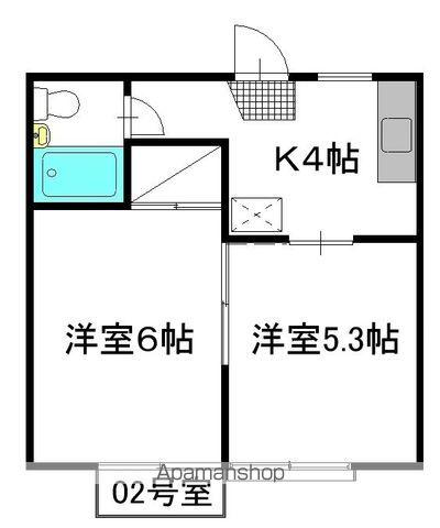 パインコート B棟(2K/2階)の間取り写真