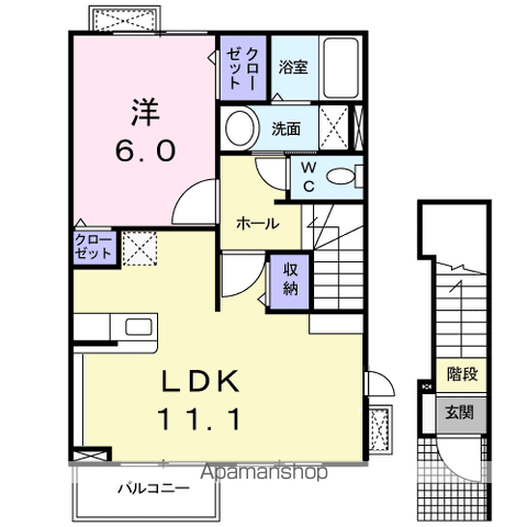 ソーレ三郷(1LDK/2階)の間取り写真