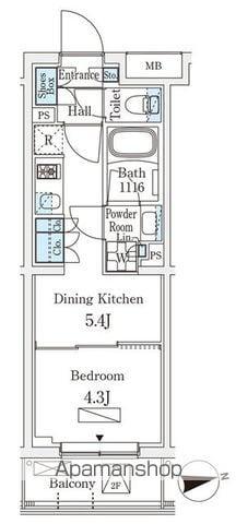 若葉ビューアパートメント(1DK/2階)の間取り写真