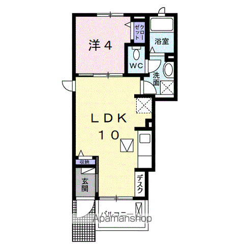 メゾンビオーラ西ノ庄Ⅱ(1LDK/1階)の間取り写真