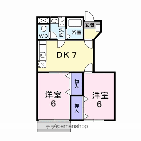 オリゾンテ宮浜Ⅱ(2DK/1階)の間取り写真
