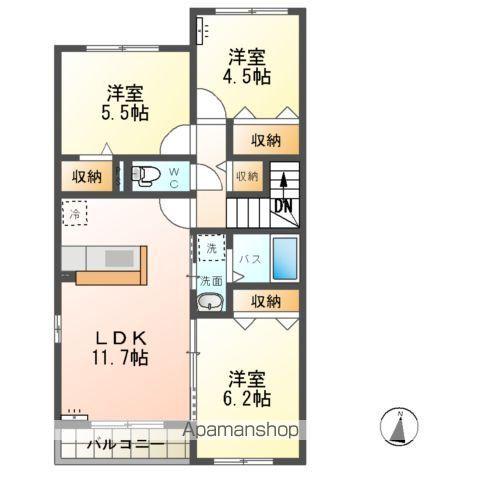 高尾崎 NEW TOWN LA・TERRE D(3LDK/2階)の間取り写真
