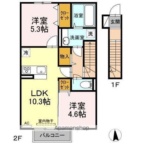 エスポワール 下城野Ⅲ(2LDK/2階)の間取り写真