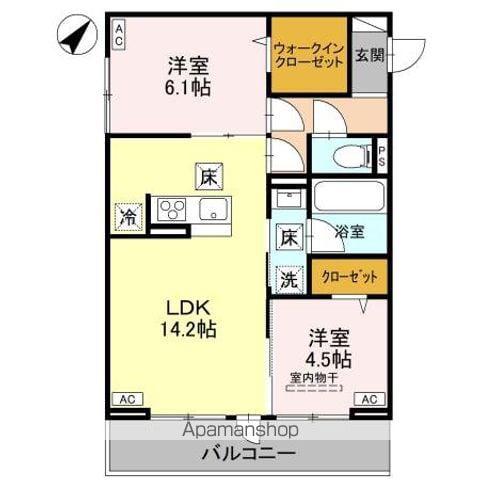 ノーブルラフィネ万平町 B(2LDK/1階)の間取り写真