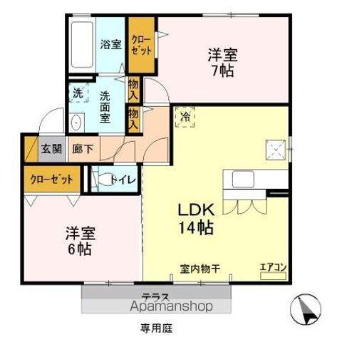 クロノスB(2LDK/1階)の間取り写真