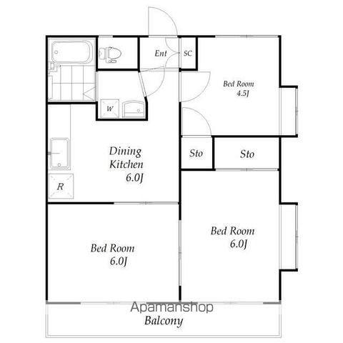 コーポサンローズ(3DK/2階)の間取り写真