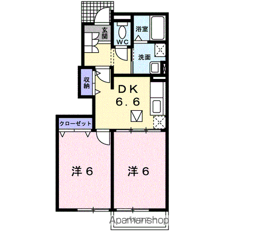 レジデンスコンフォルトⅡ(2DK/1階)の間取り写真