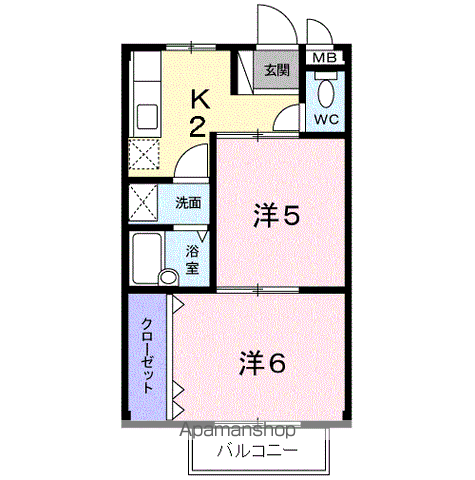 サンパーク六番館(2K/2階)の間取り写真