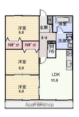竹屋台ハウス3(3LDK/3階)の間取り写真