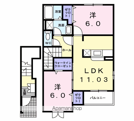 エテルノ優美A(2LDK/2階)の間取り写真