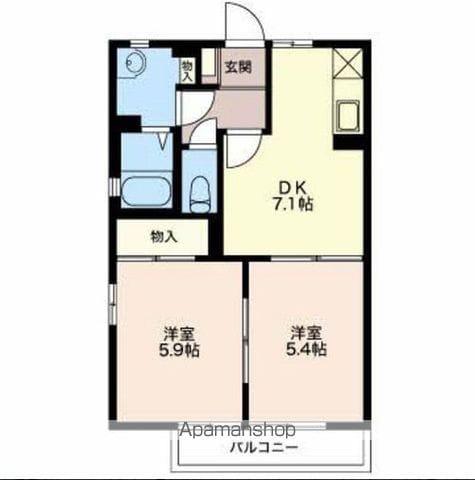 コーポ一由Ⅱ(2DK/2階)の間取り写真