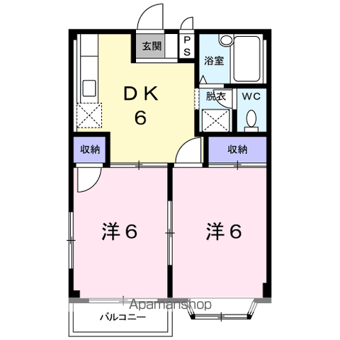 エルディム高津(2DK/1階)の間取り写真