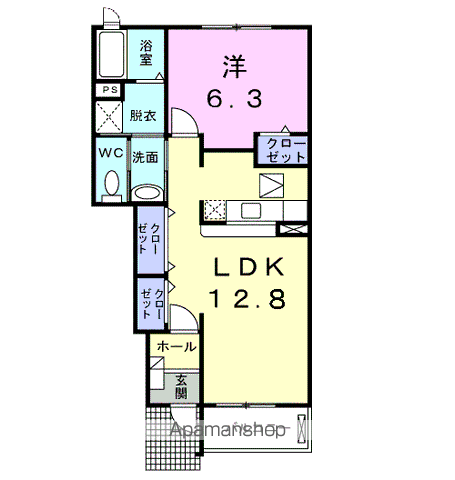 ソレアードⅢ Ⅱ(1LDK/1階)の間取り写真