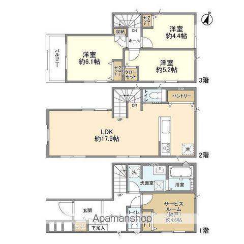 埼京線 南与野駅 徒歩15分 3階建 築1年(3SLDK)の間取り写真