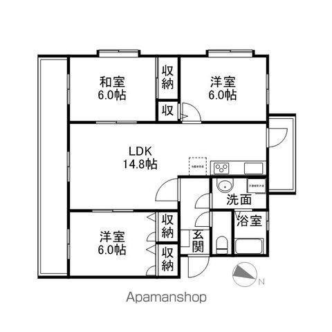 高義ビルⅢ(3LDK/1階)の間取り写真