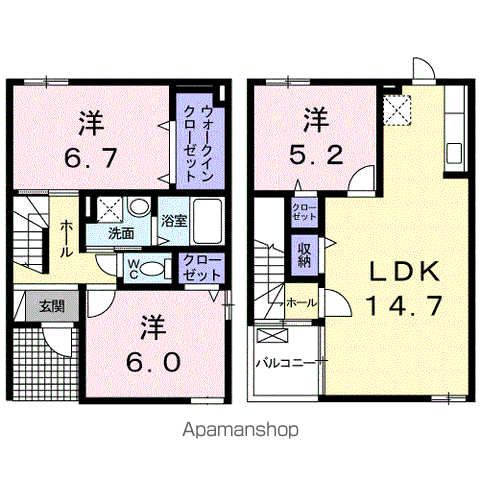 プルマージュⅡ(3LDK/1階)の間取り写真