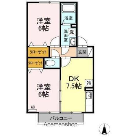 シュガーコート(2DK/2階)の間取り写真