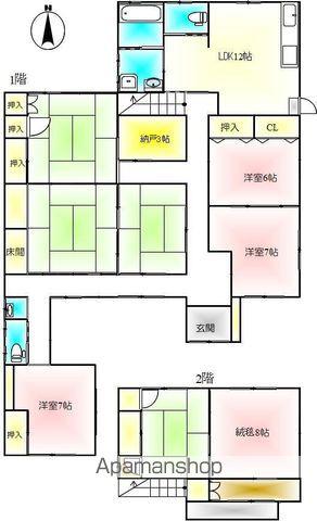 本四備讃線 宇多津駅 徒歩70分 2階建 築49年(7SLDK)の間取り写真