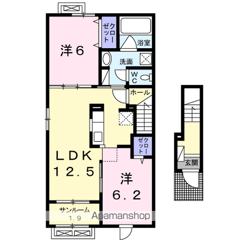 プルミエール手屋Ⅲ(2LDK/2階)の間取り写真