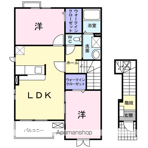 アクアヴァーレ Ⅰ(2LDK/2階)の間取り写真
