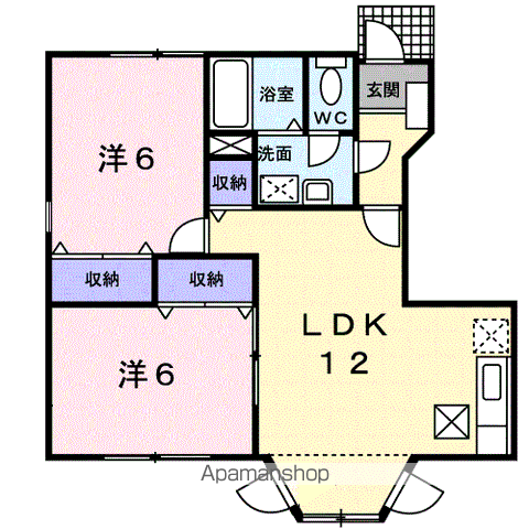 ライジングサン山ノ上(2LDK/1階)の間取り写真