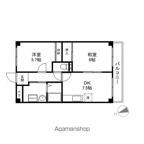 御園ハイツⅠ(2LDK/3階)の間取り写真