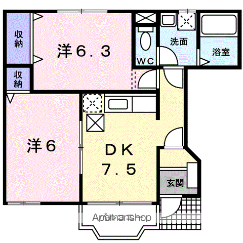 ソレアード笹山Ⅱ(2DK/1階)の間取り写真