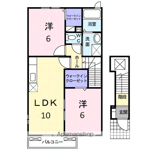 グランツオーヴェルⅡ(2LDK/2階)の間取り写真