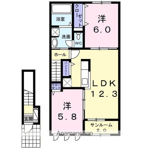 サンリット・オーブ B(2LDK/2階)の間取り写真