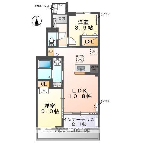 野田市七光台B棟アパート(2LDK/1階)の間取り写真